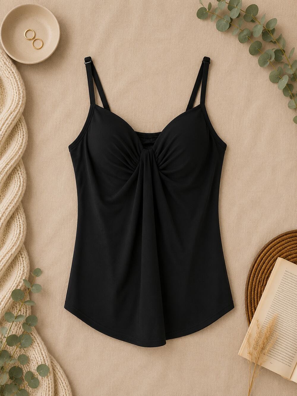 Miraclesuit Marina Black Ruched Underwire Tankini Swim Top Classic Size 16